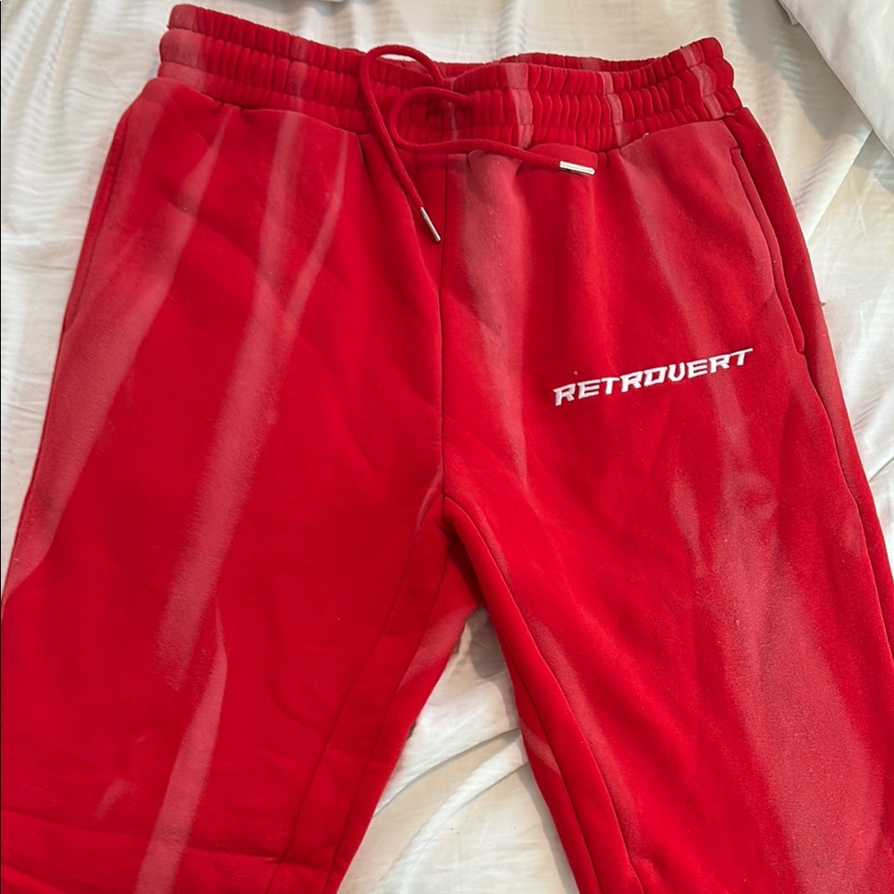 Red Sweatpants with Drawstring Waist and Branding